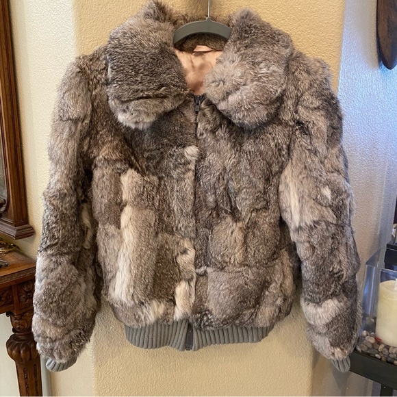 Vintage Women Gray 100% Rabbit Fur Zipped Jacket Size Small-Made in Hong Kong - Picture 1 of 8